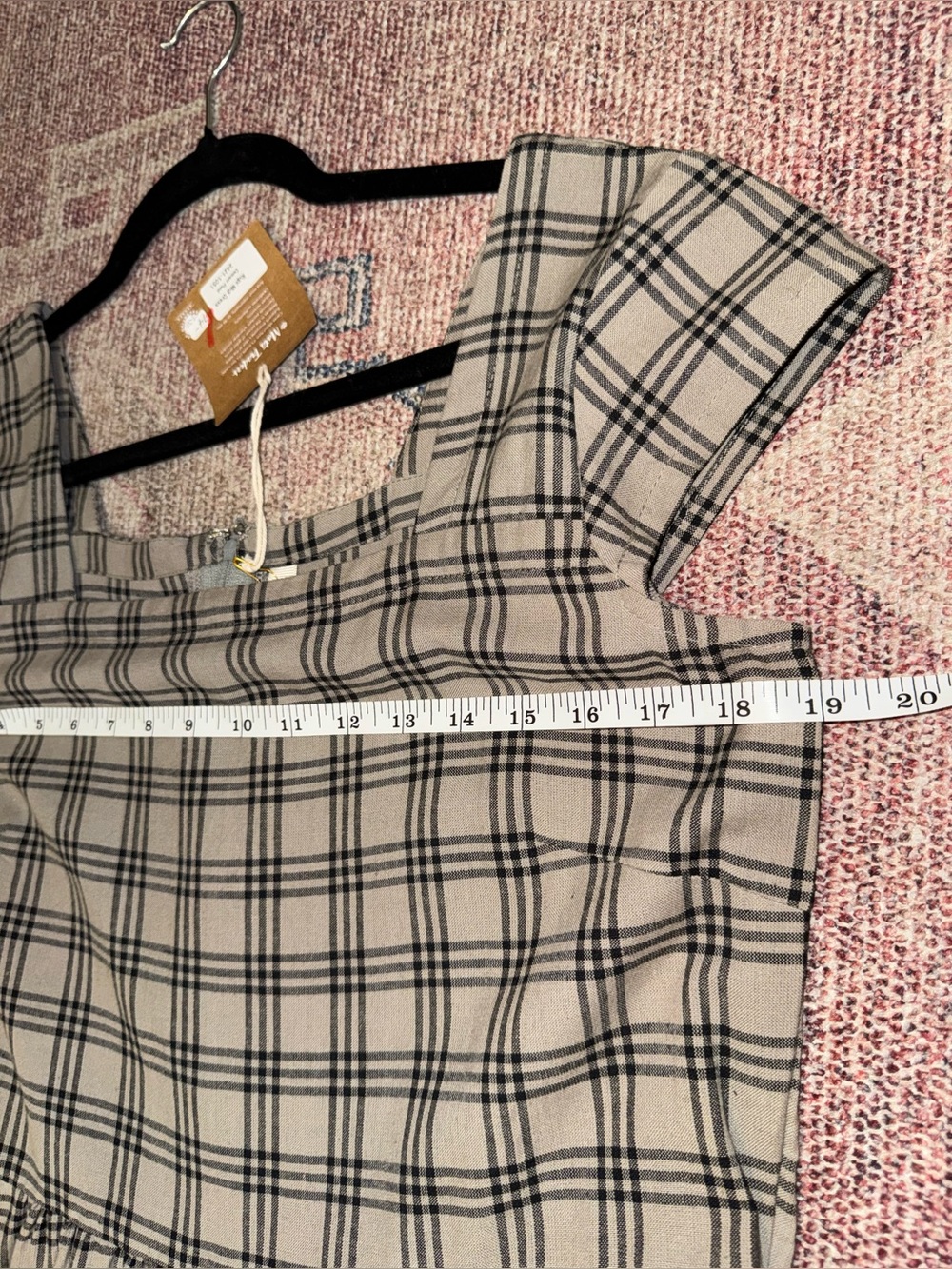 Mata Traders Rupi cement plaid midi dress cap sleeve square neck fit n flare lg - Picture 3 of 11